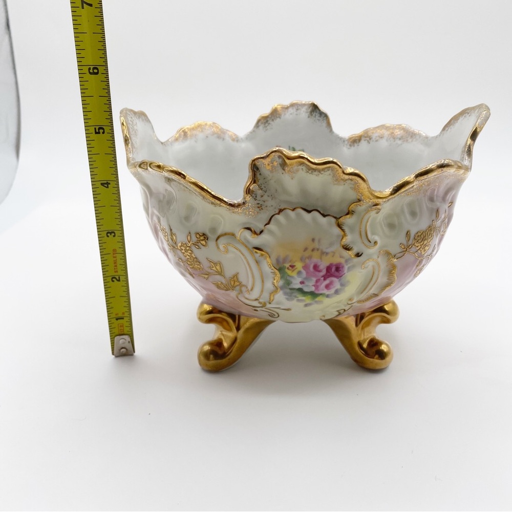 Gold Trimmed Trinket Bowl Candy Bowl with Flower Accent Bowl - Picture 8 of 11